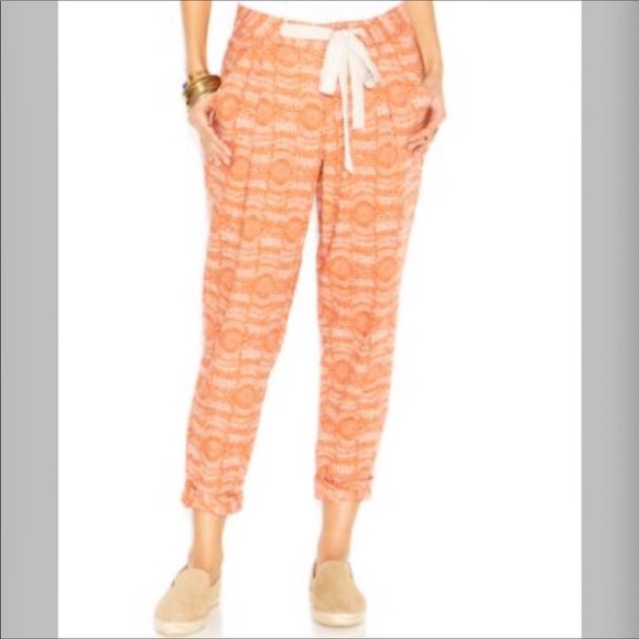 Free People Pants - Free People Orange & Cream Linen Joggers